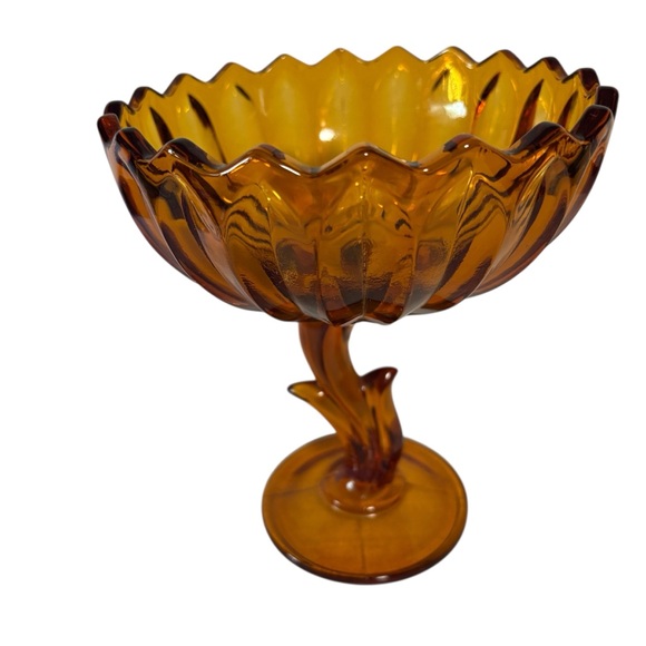 VTG EXCELLENT  Indiana Glass Amber Lotus
Blossom Compote Thanksgiving Xmas party - Picture 1 of 9